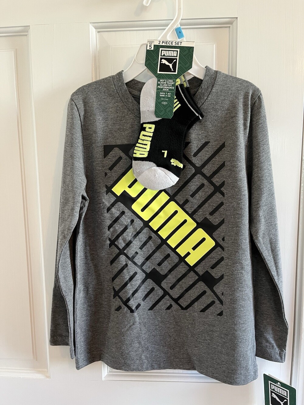 Puma Shirt & Sock Set Boys 5 Charcoal Heather Long Sleeve Crewneck